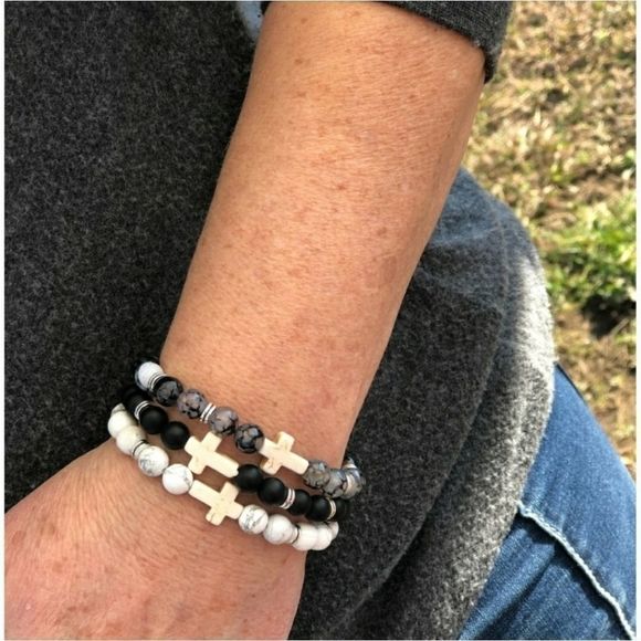 Three Bohemian Cross Stone Trio Bracelet - Picture 2 of 5